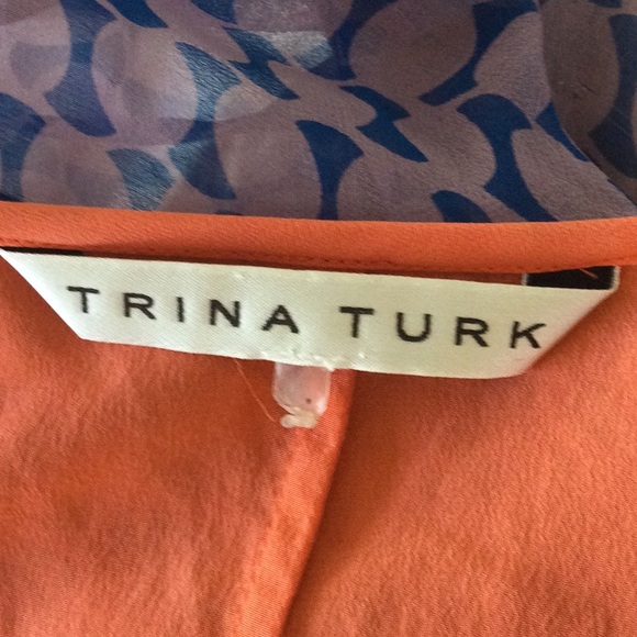 Trina Turk silk sleeveless orange top with button detail and cut out on chest - Picture 6 of 6